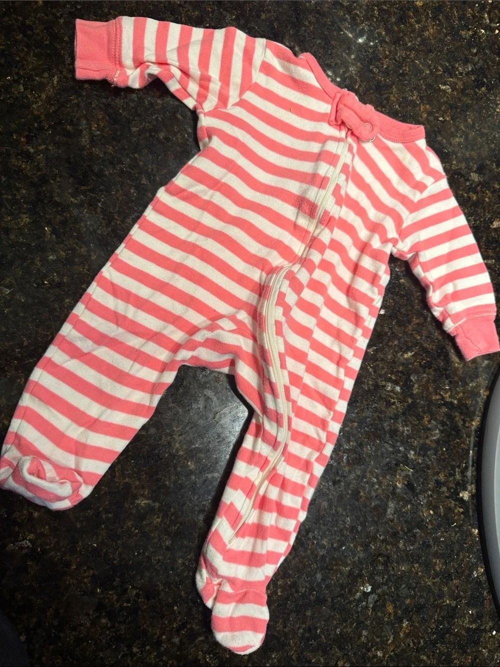 Striped Pink and White Baby One-Piece Footed Pajamas 3-6 Month Long Sleeve